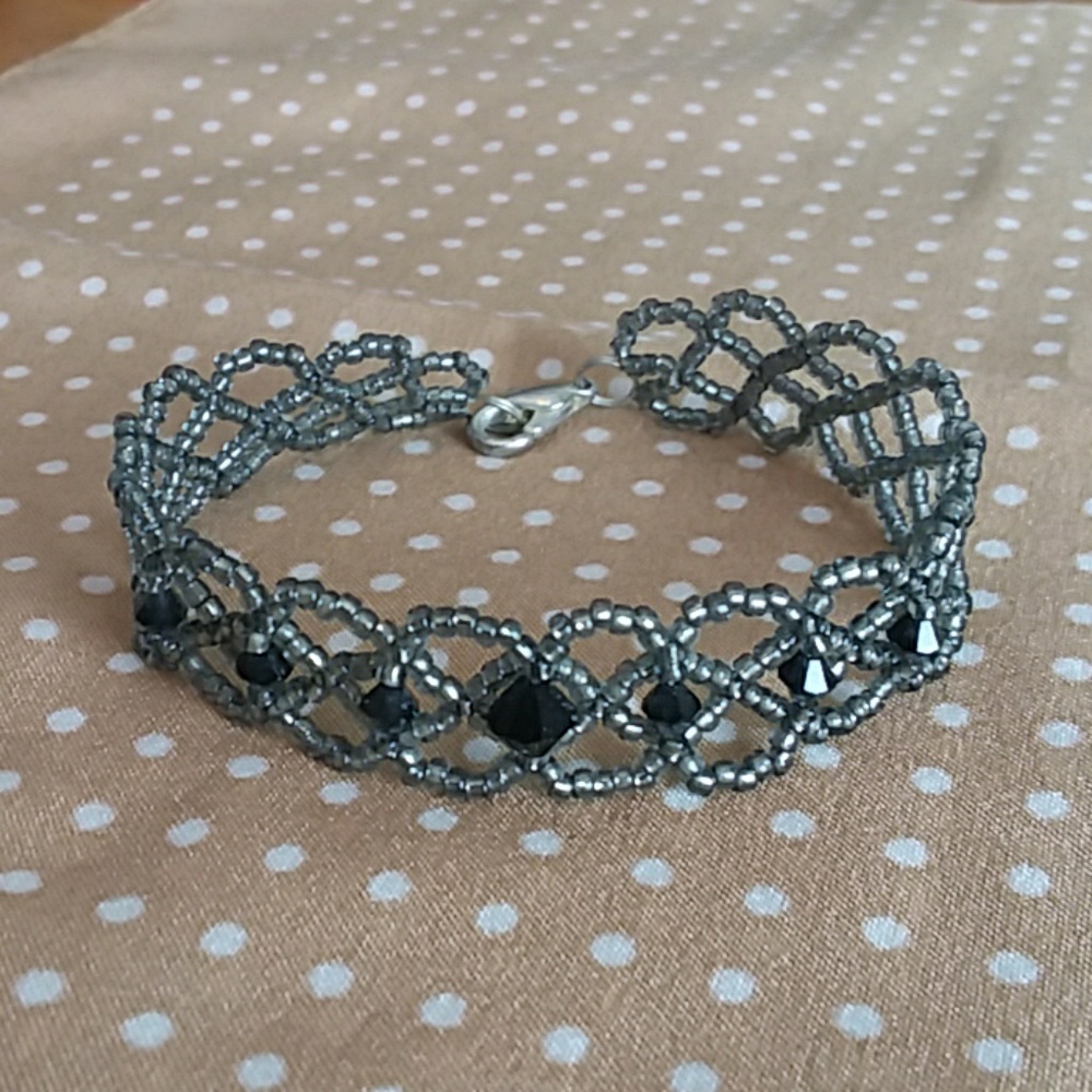 Lattice bracelet w/black Swarovski crystals